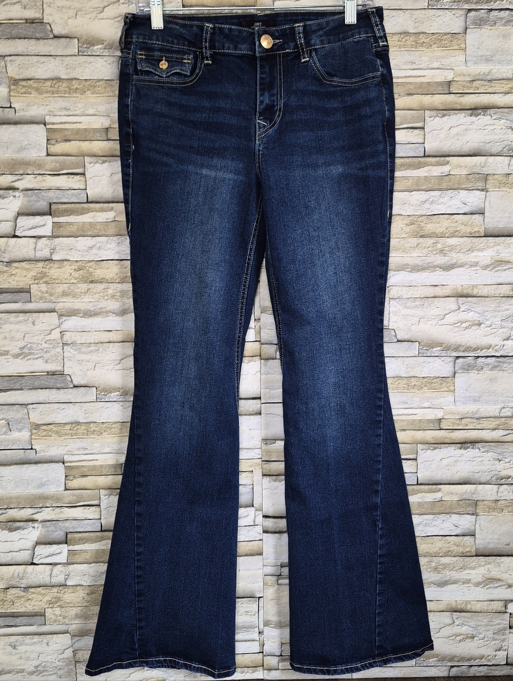 True Religion Jeans Women's Joey Flare 28 Dark Wash Big T Flap Y2K Denim